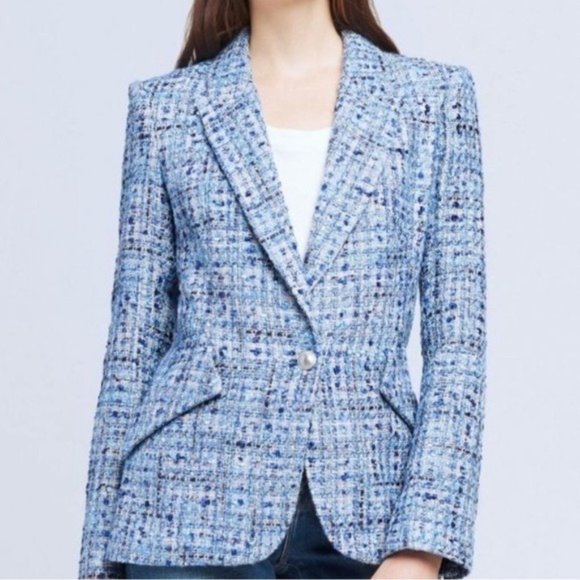 L'AGENCE Jackets & Blazers - L'Agence Chamberlain Tweed Ruk Blue Combo Single Button Blazer Size 6